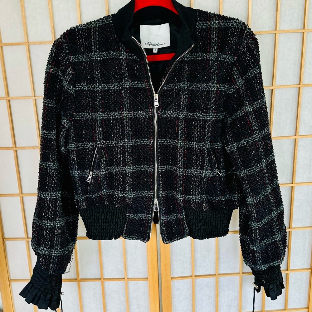 3.1 Phillip Lim Mockneck Tweed Bomber Jacket Coat